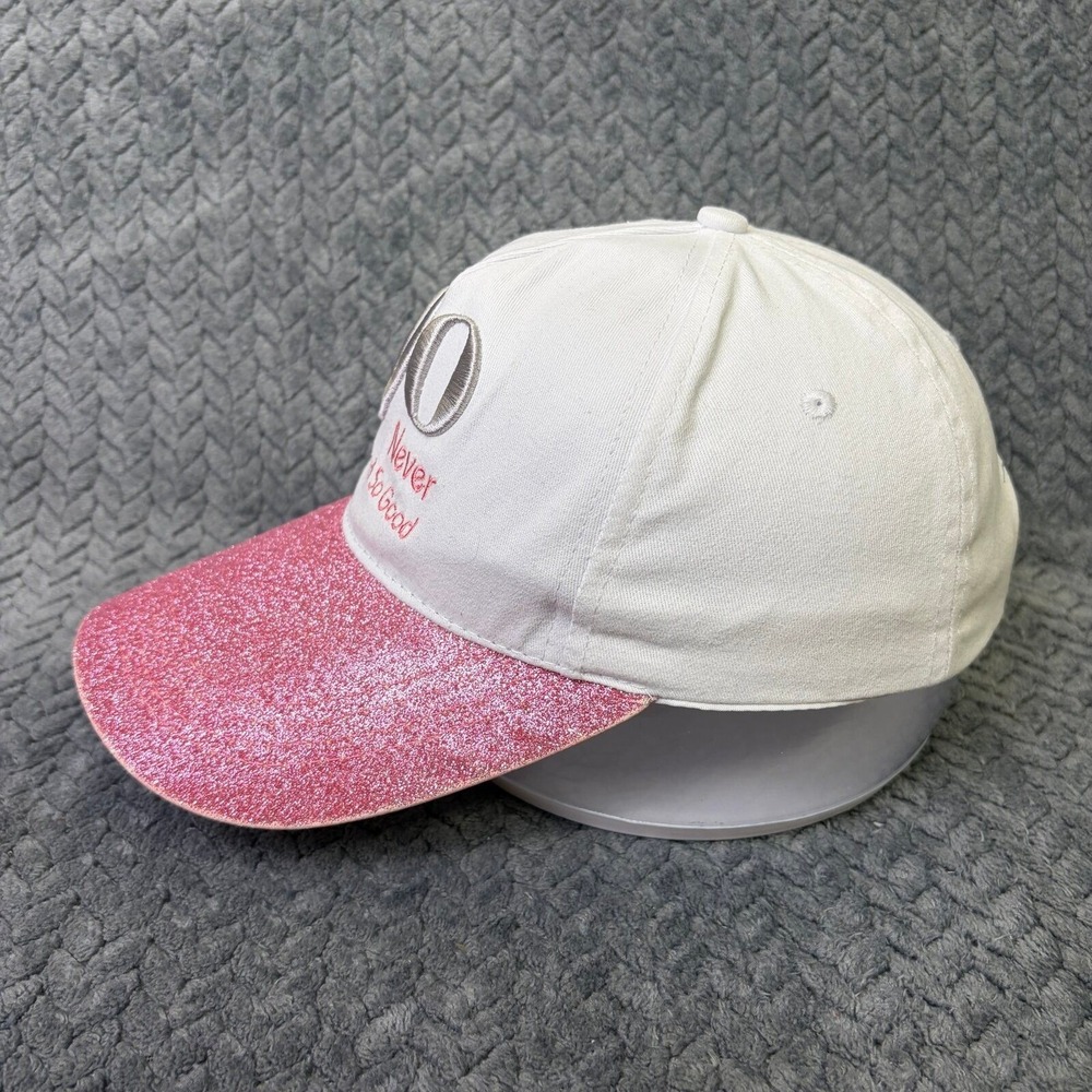 90 Never Looked So Good Birthday Hat White Pink Glitter Brim Baseball Cap - Picture 5 of 8